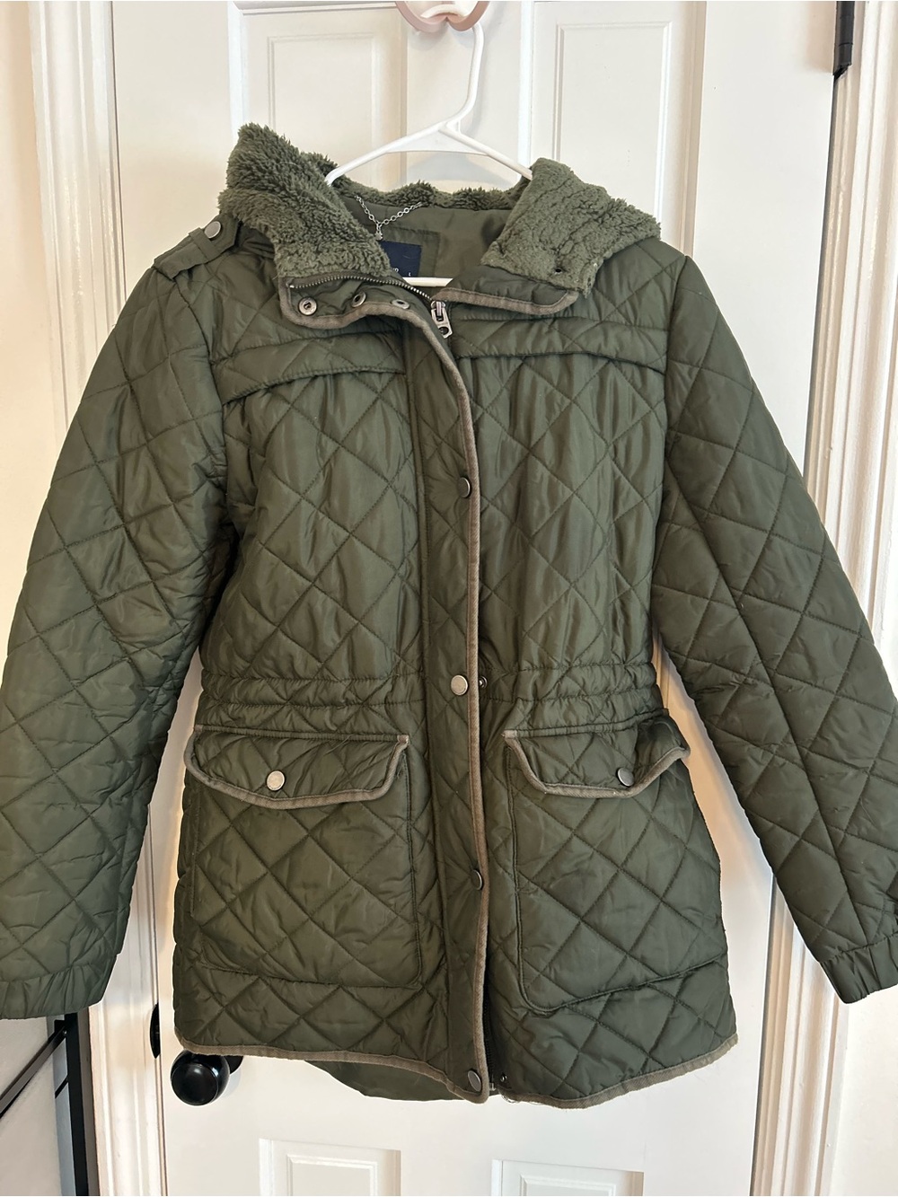 Lucky Brand Quilted Olive Green Hooded Coat for Women